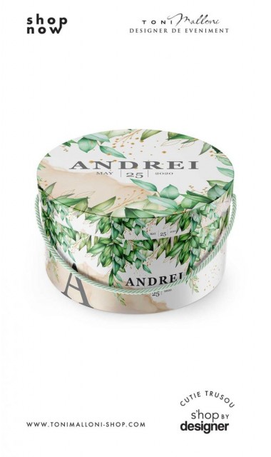 Cutie trusou botez jungle personalizata cu frunze exotice verzi Jungle Mood 1